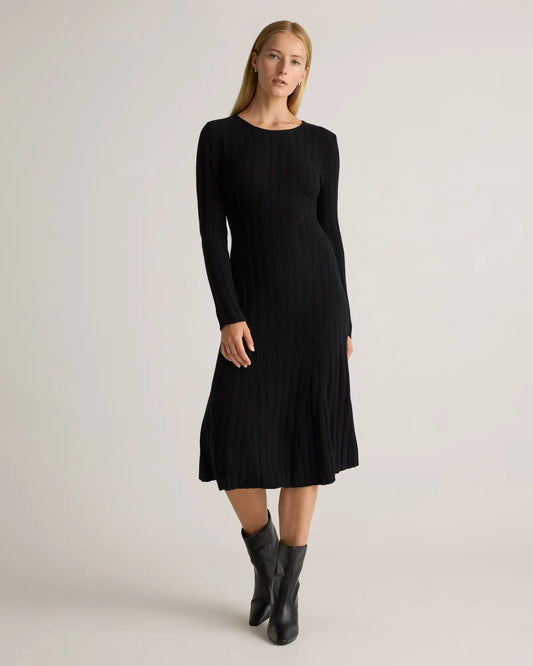 Mongolian Cashmere Wide-Rib Midi Dress