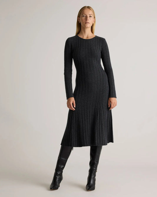 Mongolian Cashmere Wide-Rib Midi Dress