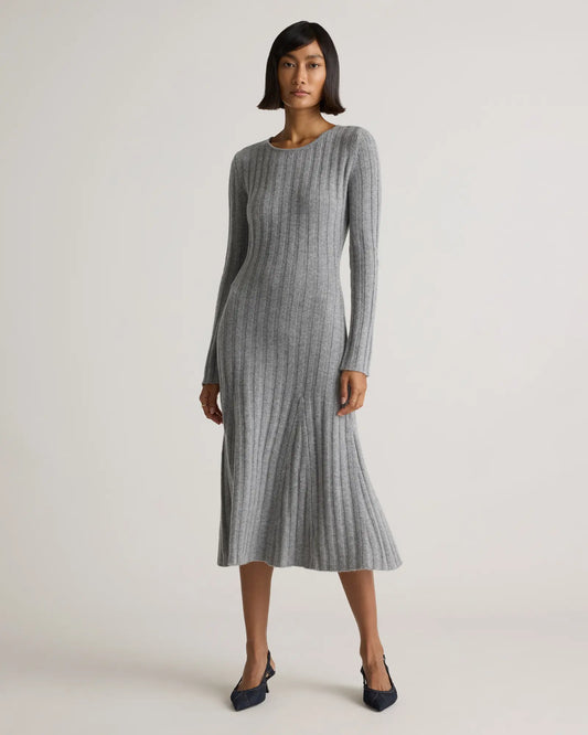 Mongolian Cashmere Wide-Rib Midi Dress